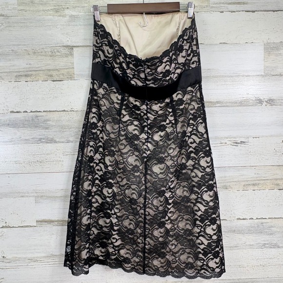 White House Black Market Dress Black Lace Strapless Party Cocktail‎ Size 10 - Picture 2 of 14